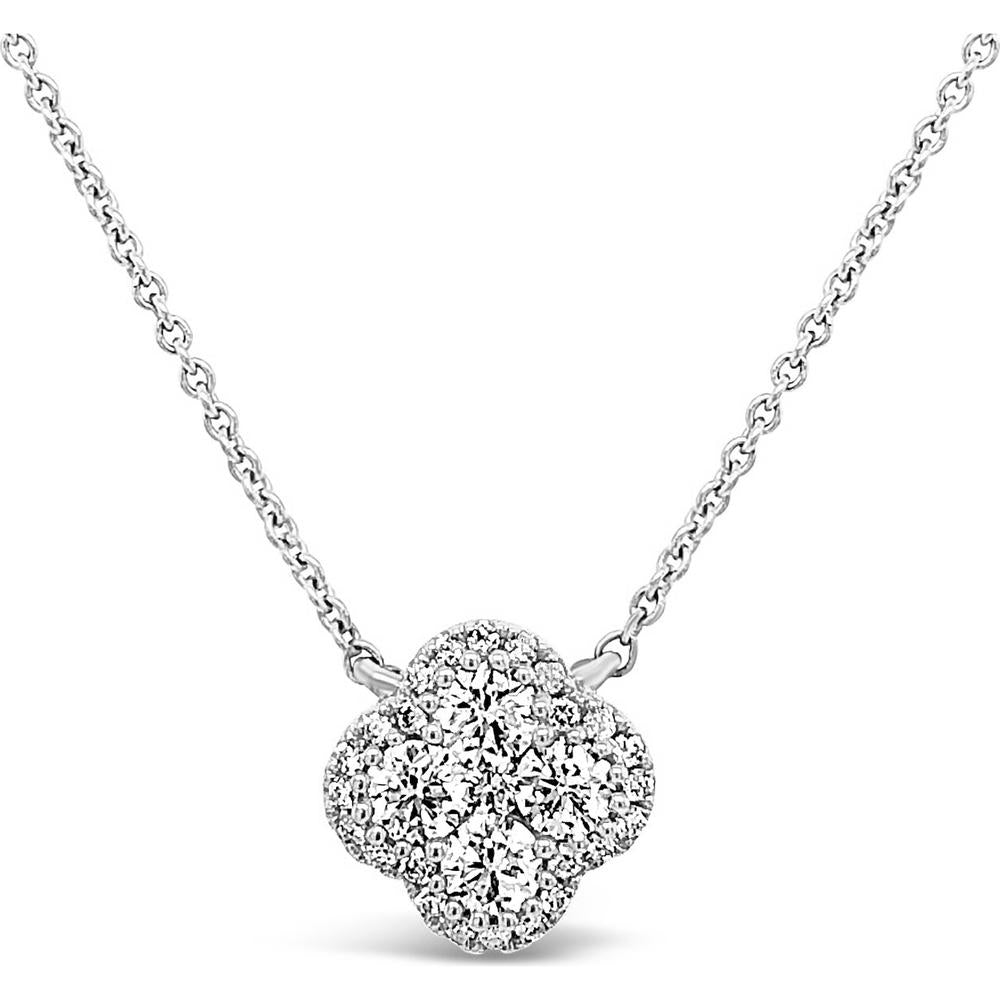 Diamond Clover Pendant Necklace in 18K White Gold by Charles Krypell