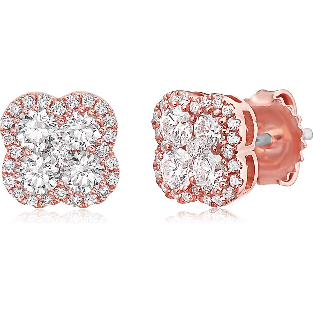 Diamond Clover Stud Earrings in 18K Rose Gold by Charles Krypell