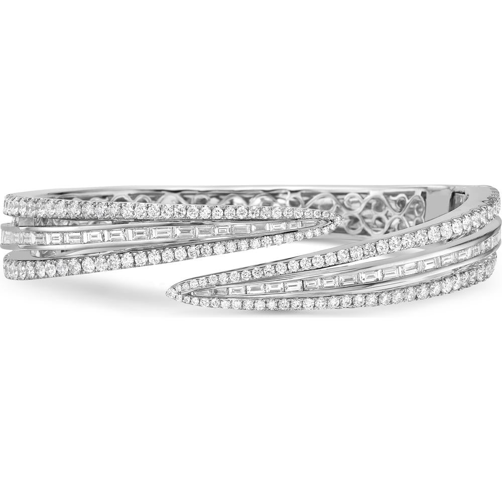 Diamond Double Edge Baguette Cuff Bracelet in 18K White Gold by Charles Krypell