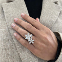 Diamond Double Flower Ring in 18K White Gold by Charles Krypell