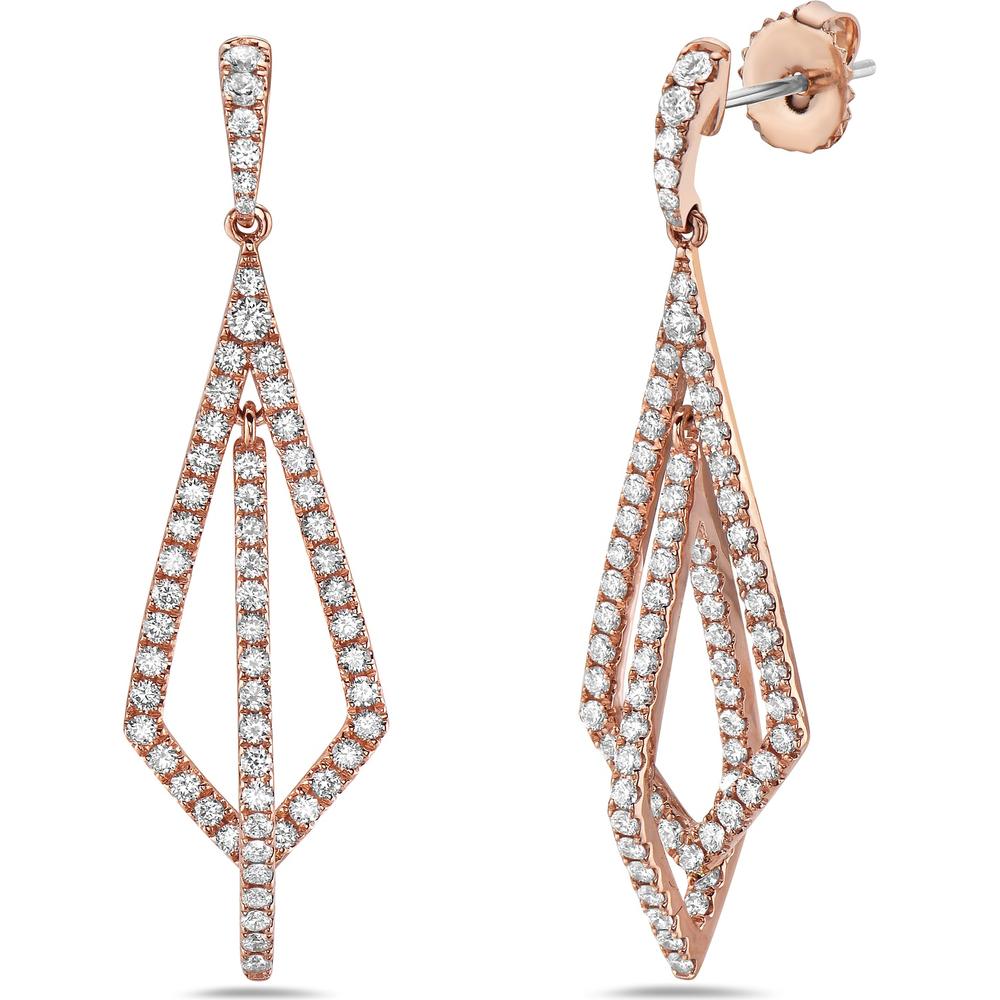 Diamond Double Kite Drop Earrings in 18K Rose Gold by Charles Krypell