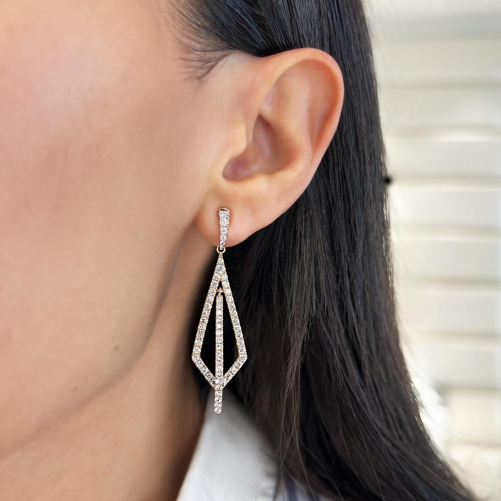 Diamond Double Kite Drop Earrings in 18K Rose Gold by Charles Krypell