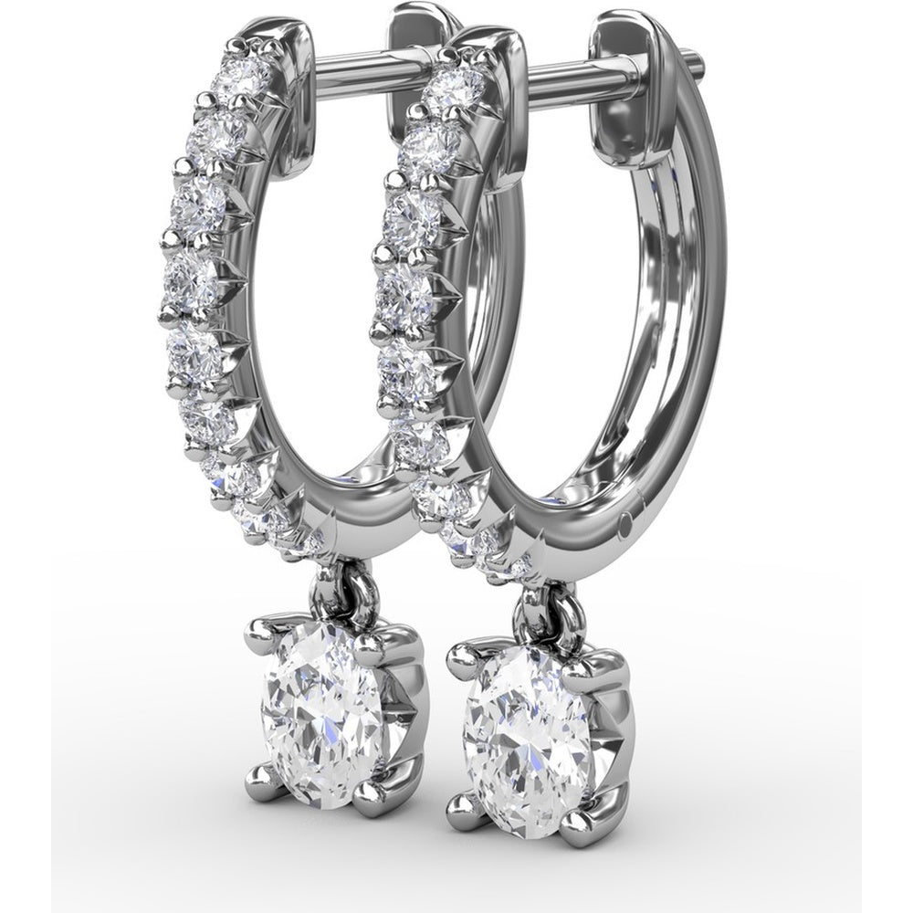 Diamond Drop Earrings with Pavé Hoop and Oval Diamond Dangle by Fana - 0.56 Carat Total Diamond Weight