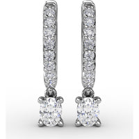 Diamond Drop Earrings with Pavé Hoop and Oval Diamond Dangle by Fana - 0.56 Carat Total Diamond Weight