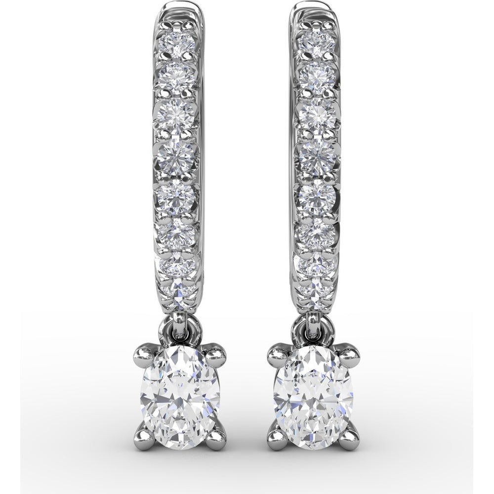 Diamond Drop Earrings with Pavé Hoop and Oval Diamond Dangle by Fana - 0.56 Carat Total Diamond Weight