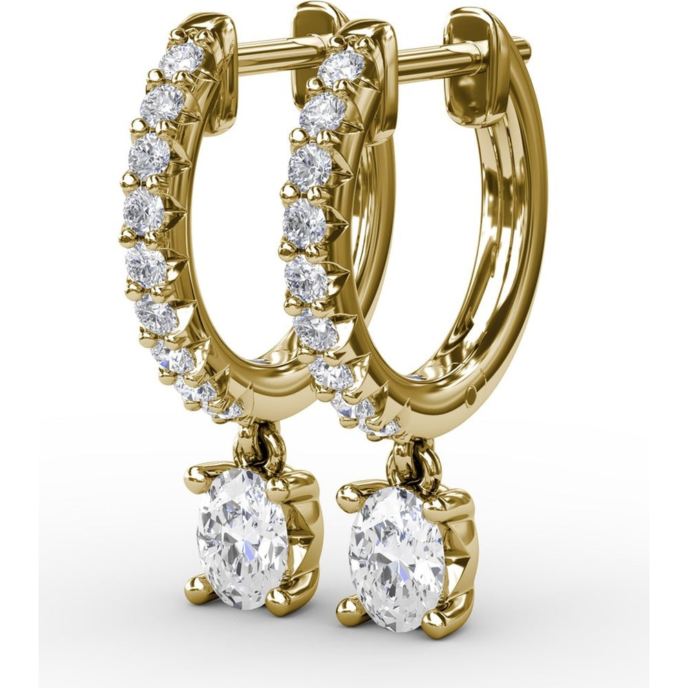 Diamond Drop Earrings with Pavé Hoop and Oval Diamond Dangle by Fana - 0.56 Carat Total Diamond Weight