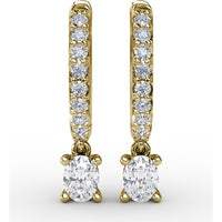 Diamond Drop Earrings with Pavé Hoop and Oval Diamond Dangle by Fana - 0.56 Carat Total Diamond Weight