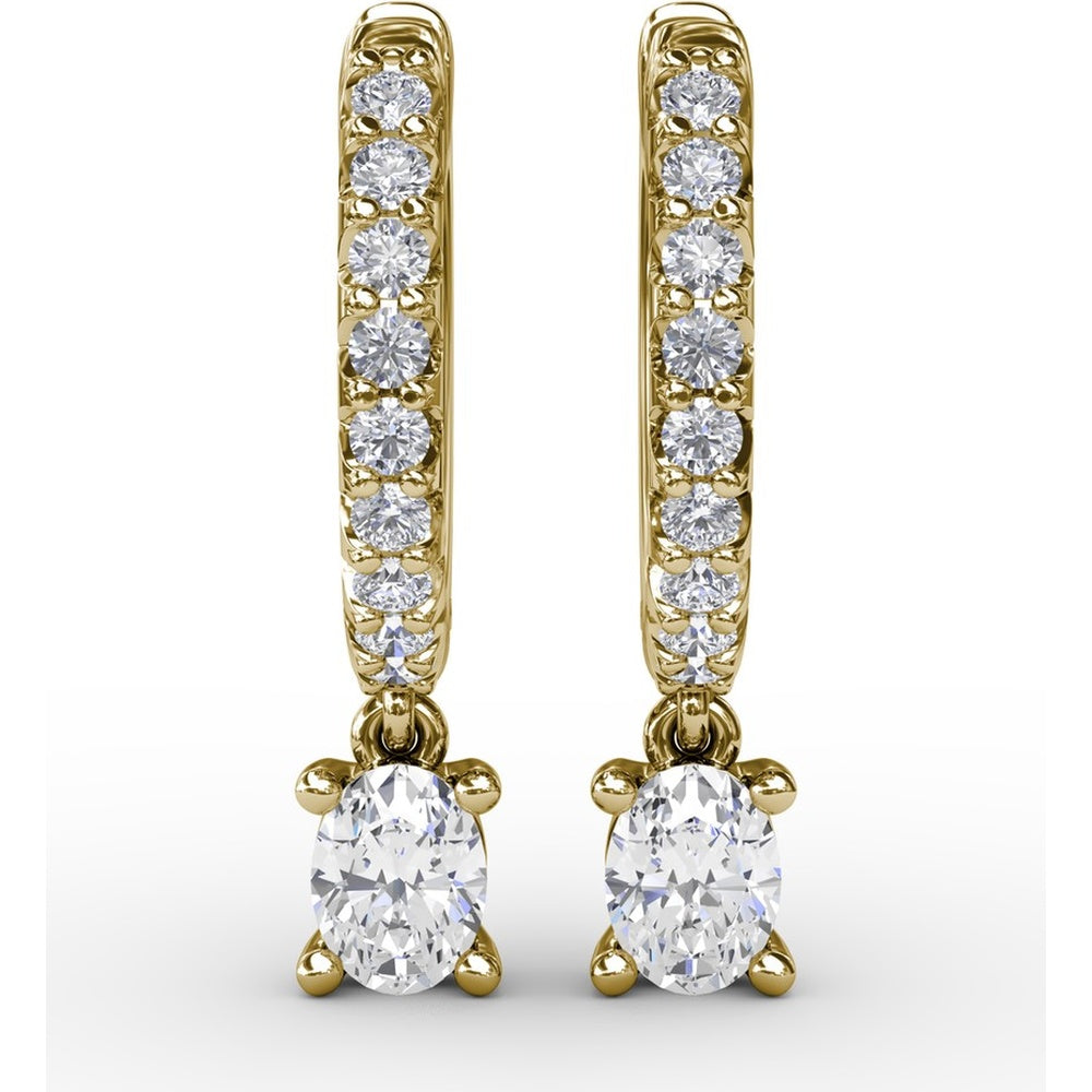 Diamond Drop Earrings with Pavé Hoop and Oval Diamond Dangle by Fana - 0.56 Carat Total Diamond Weight