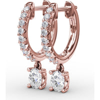 Diamond Drop Earrings with Pavé Hoop and Oval Diamond Dangle by Fana - 0.56 Carat Total Diamond Weight