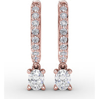 Diamond Drop Earrings with Pavé Hoop and Oval Diamond Dangle by Fana - 0.56 Carat Total Diamond Weight