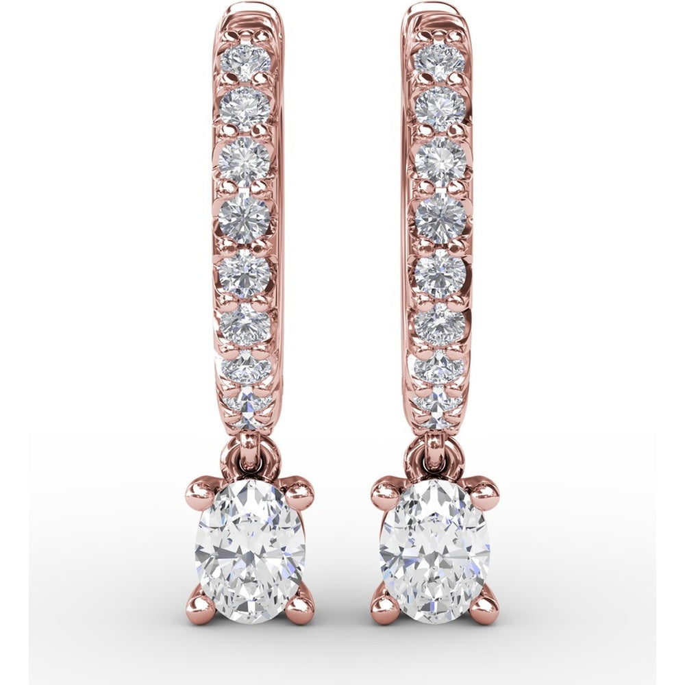 Diamond Drop Earrings with Pavé Hoop and Oval Diamond Dangle by Fana - 0.56 Carat Total Diamond Weight