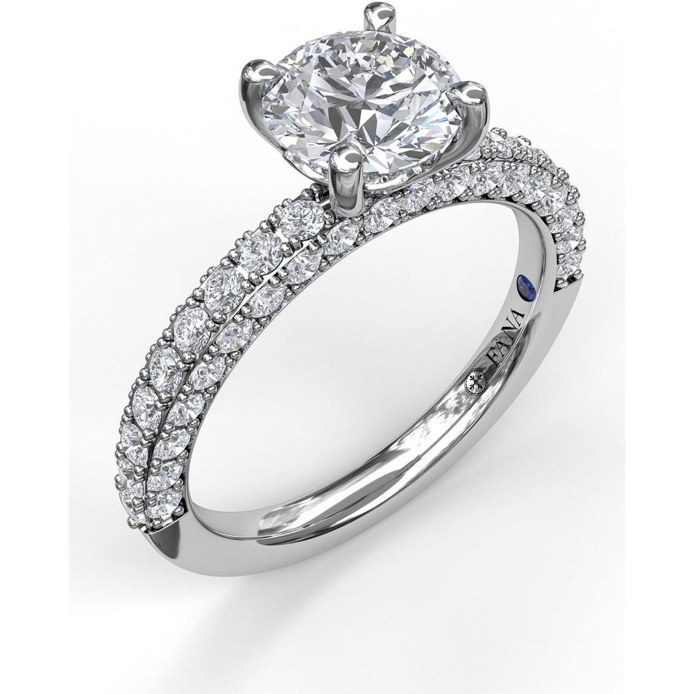 Diamond-Encrusted Engagement Ring Setting with Four-Prong Round Head by Fana - 0.89 Carat Total Diamond Weight