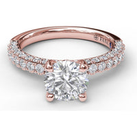 Diamond-Encrusted Engagement Ring Setting with Four-Prong Round Head by Fana - 0.89 Carat Total Diamond Weight