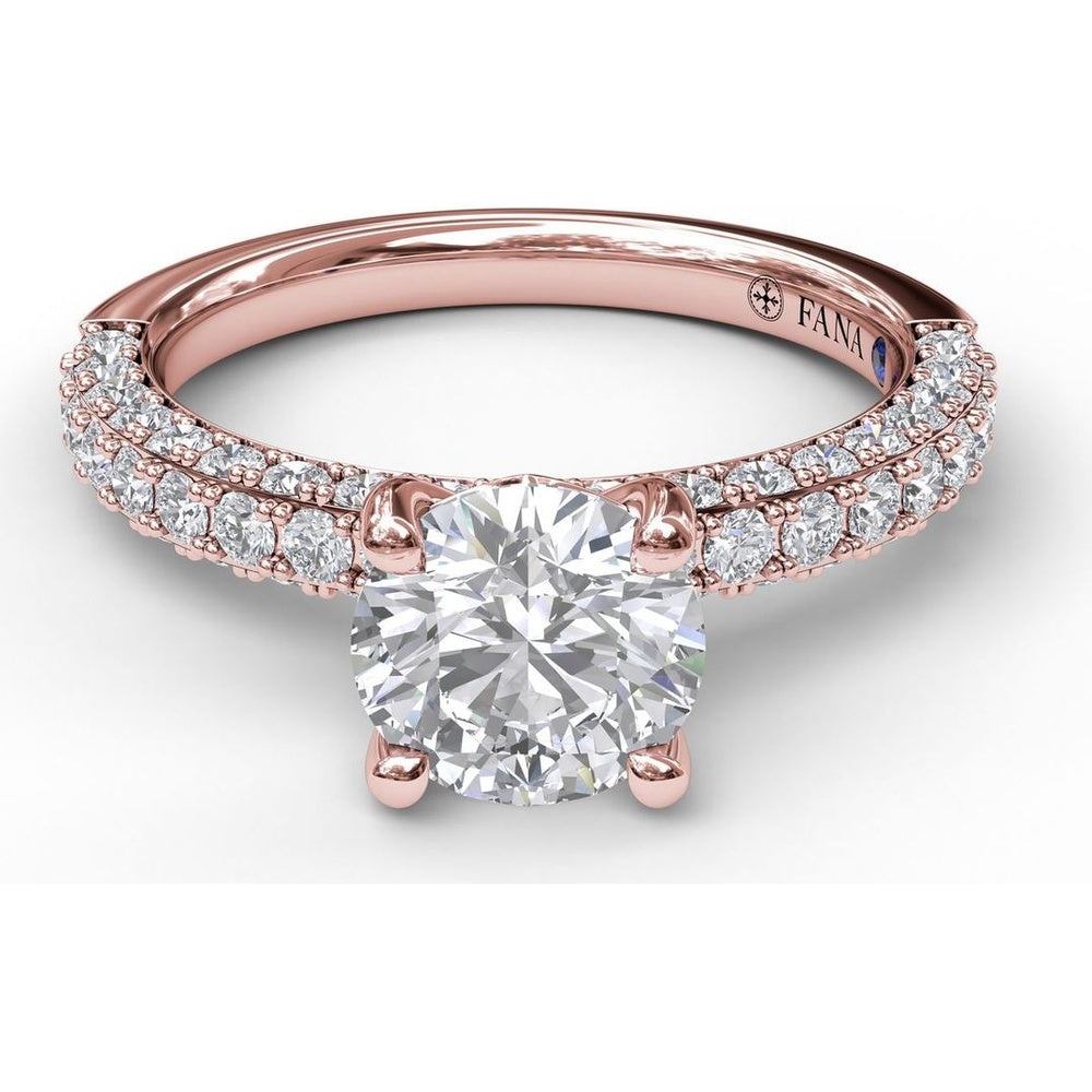 Diamond-Encrusted Engagement Ring Setting with Four-Prong Round Head by Fana - 0.89 Carat Total Diamond Weight