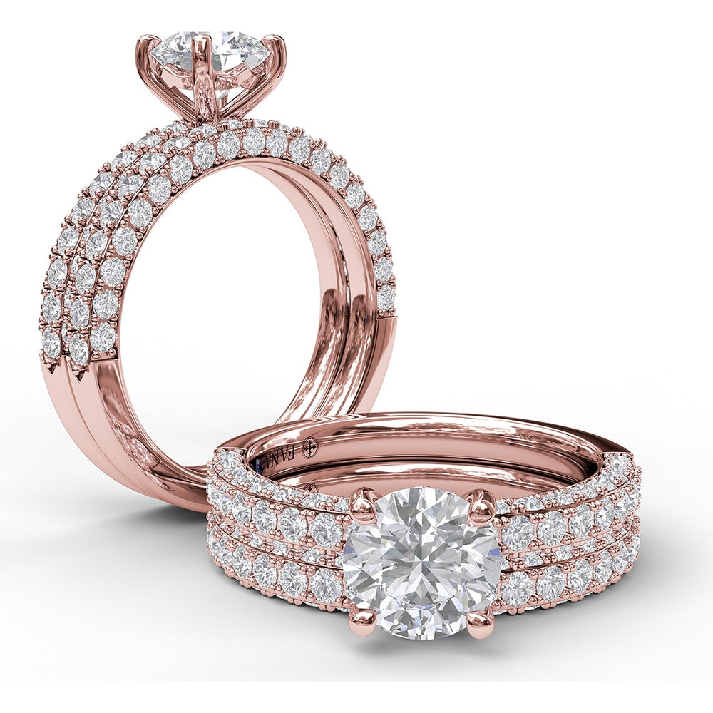 Diamond-Encrusted Engagement Ring Setting with Four-Prong Round Head by Fana - 0.89 Carat Total Diamond Weight