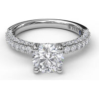 Diamond-Encrusted Engagement Ring Setting with Four-Prong Round Head by Fana - 0.89 Carat Total Diamond Weight