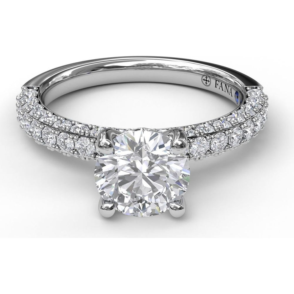 Diamond-Encrusted Engagement Ring Setting with Four-Prong Round Head by Fana - 0.89 Carat Total Diamond Weight