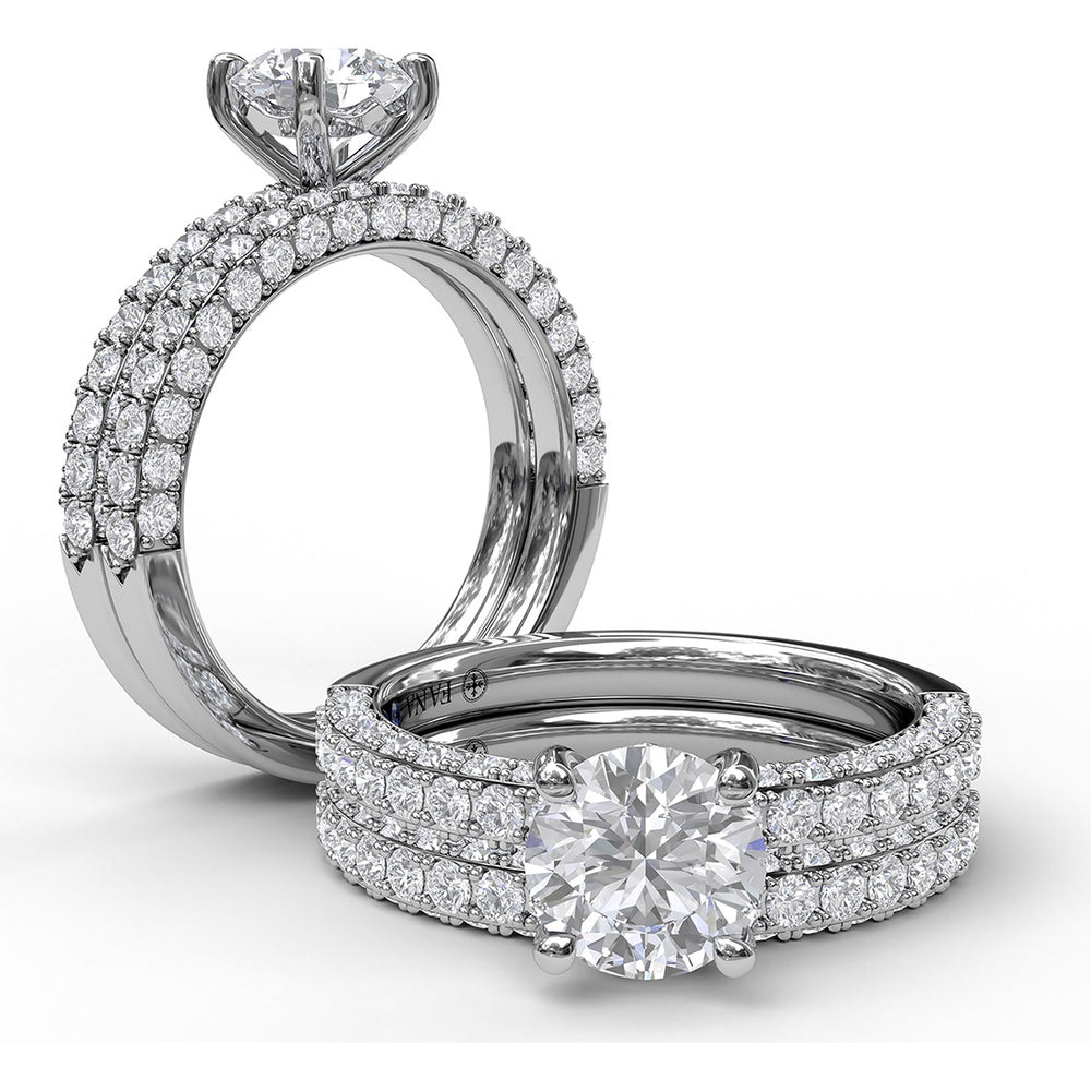 Diamond-Encrusted Engagement Ring Setting with Four-Prong Round Head by Fana - 0.89 Carat Total Diamond Weight