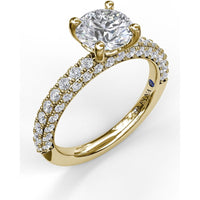 Diamond-Encrusted Engagement Ring Setting with Four-Prong Round Head by Fana - 0.89 Carat Total Diamond Weight