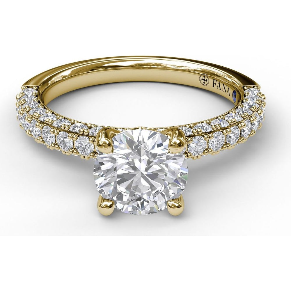 Diamond-Encrusted Engagement Ring Setting with Four-Prong Round Head by Fana - 0.89 Carat Total Diamond Weight