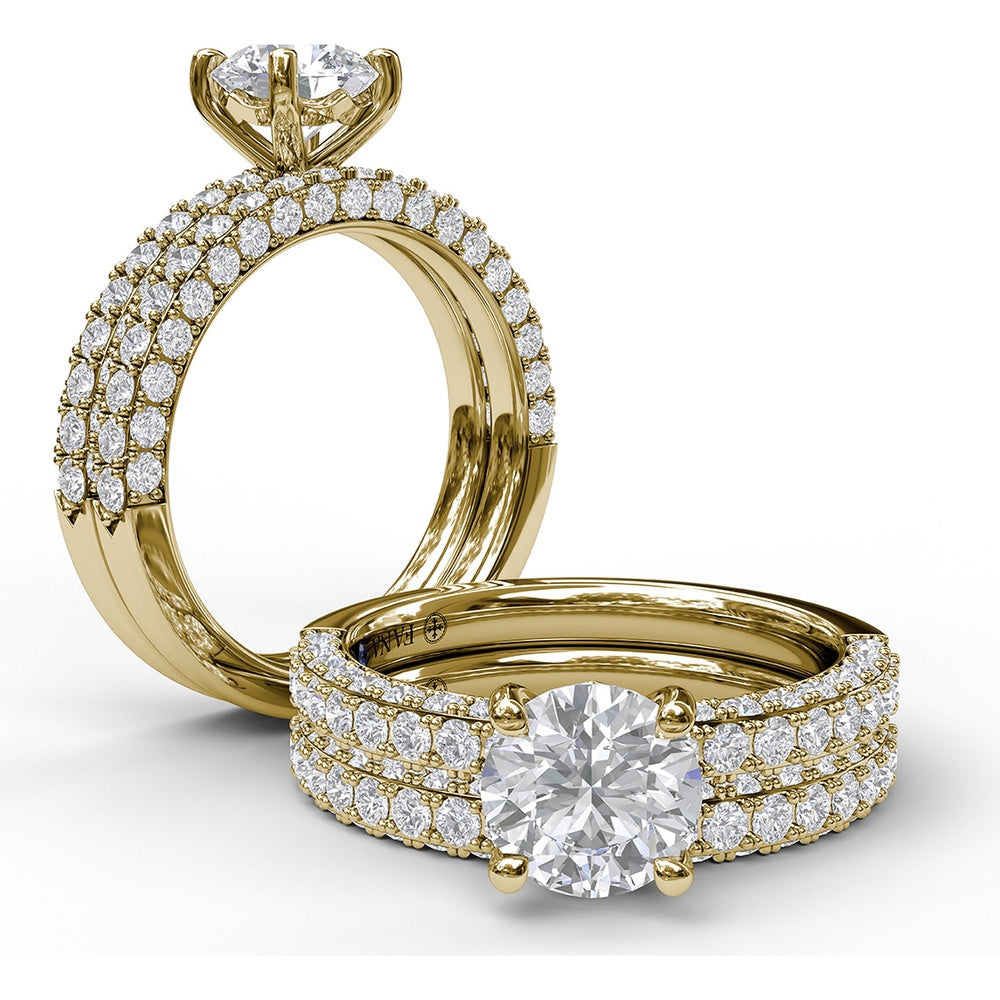 Diamond-Encrusted Engagement Ring Setting with Four-Prong Round Head by Fana - 0.89 Carat Total Diamond Weight