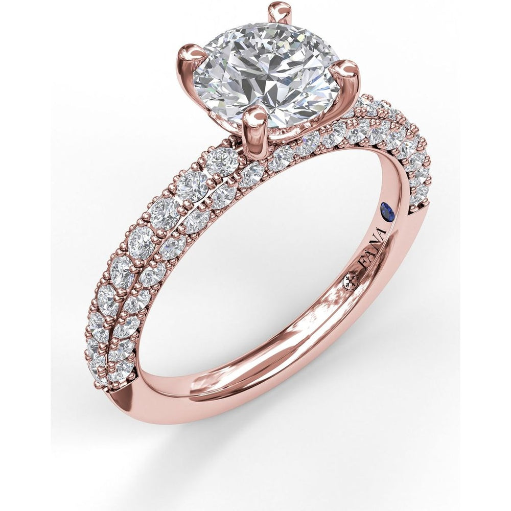 Diamond-Encrusted Engagement Ring Setting with Four-Prong Round Head by Fana - 0.89 Carat Total Diamond Weight