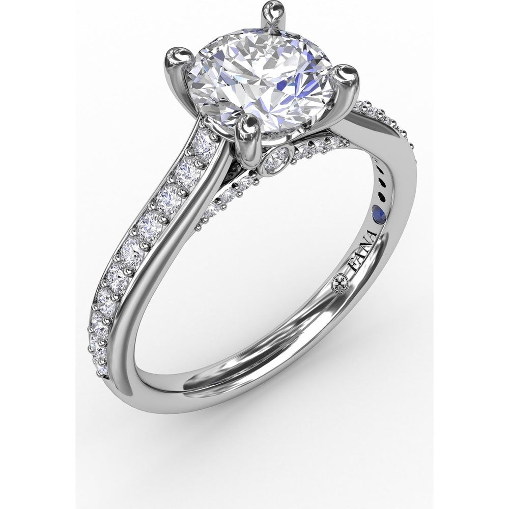 Diamond Engagement Ring Setting with Bead-Set Prongs and Pavé Band by Fana