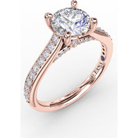 Diamond Engagement Ring Setting with Bead-Set Prongs and Pavé Band by Fana