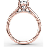 Diamond Engagement Ring Setting with Bead-Set Prongs and Pavé Band by Fana
