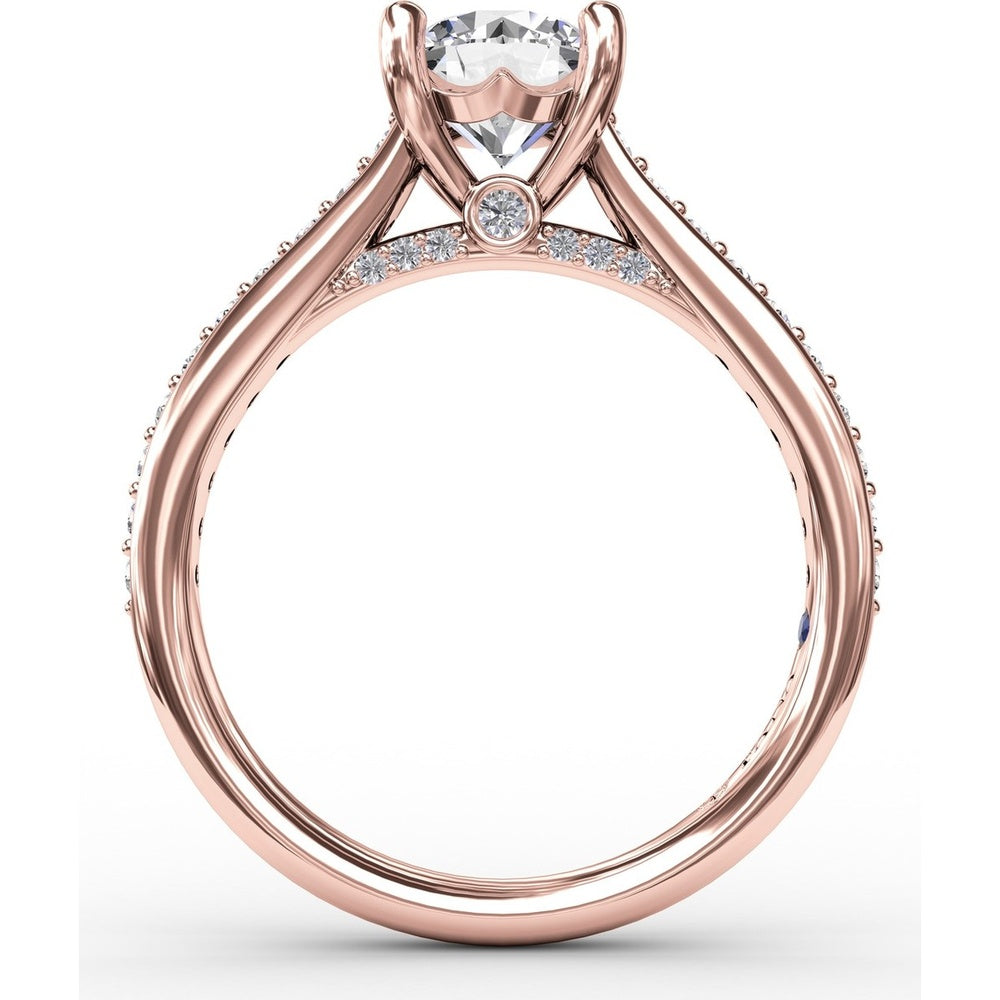 Diamond Engagement Ring Setting with Bead-Set Prongs and Pavé Band by Fana