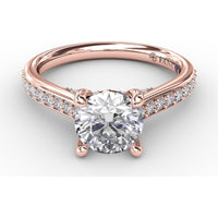 Diamond Engagement Ring Setting with Bead-Set Prongs and Pavé Band by Fana