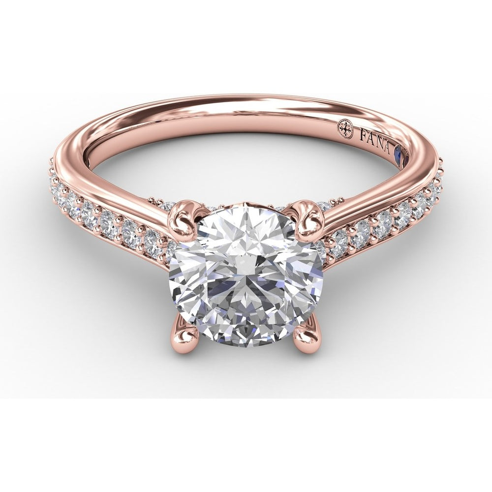 Diamond Engagement Ring Setting with Bead-Set Prongs and Pavé Band by Fana