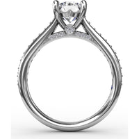 Diamond Engagement Ring Setting with Bead-Set Prongs and Pavé Band by Fana