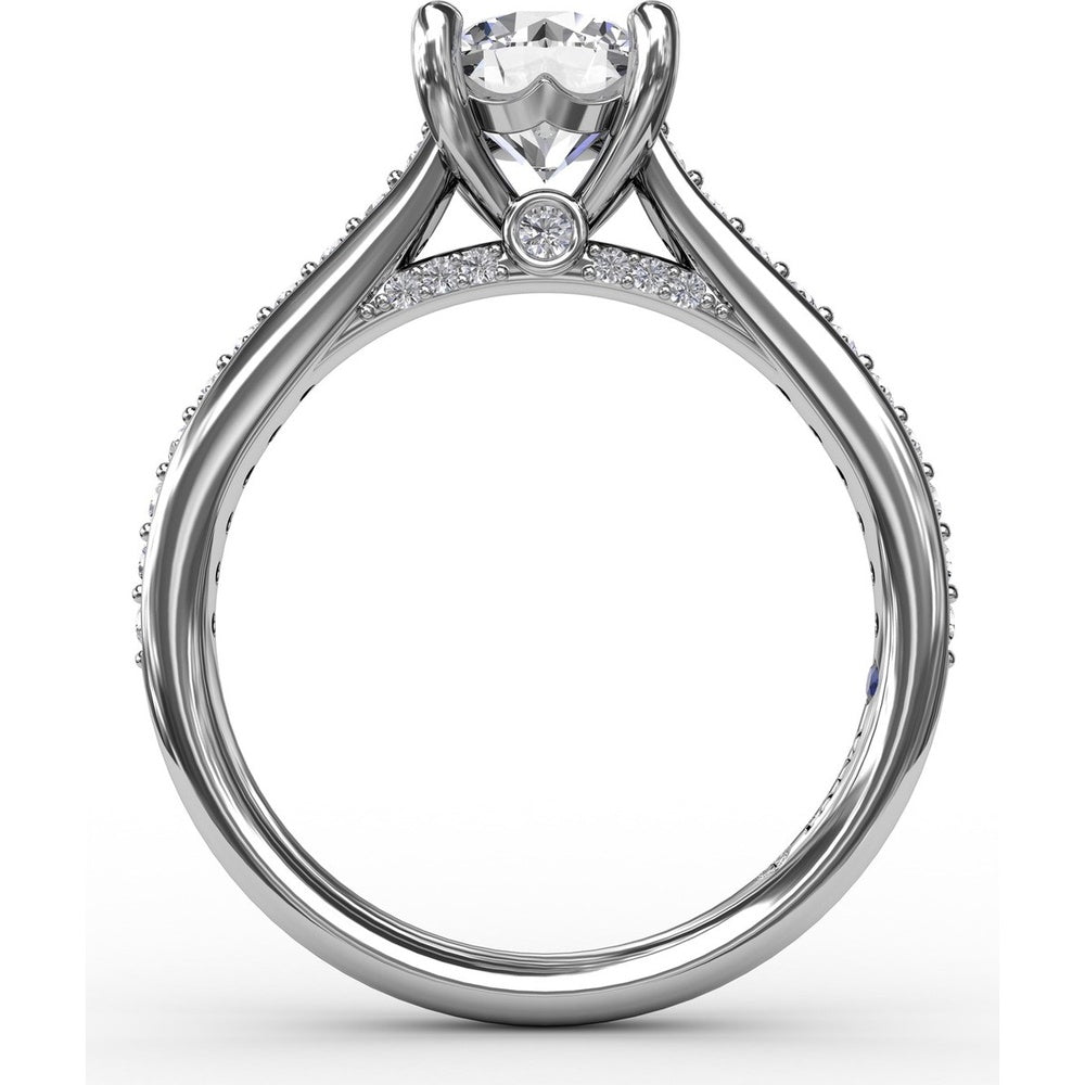 Diamond Engagement Ring Setting with Bead-Set Prongs and Pavé Band by Fana