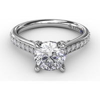 Diamond Engagement Ring Setting with Bead-Set Prongs and Pavé Band by Fana