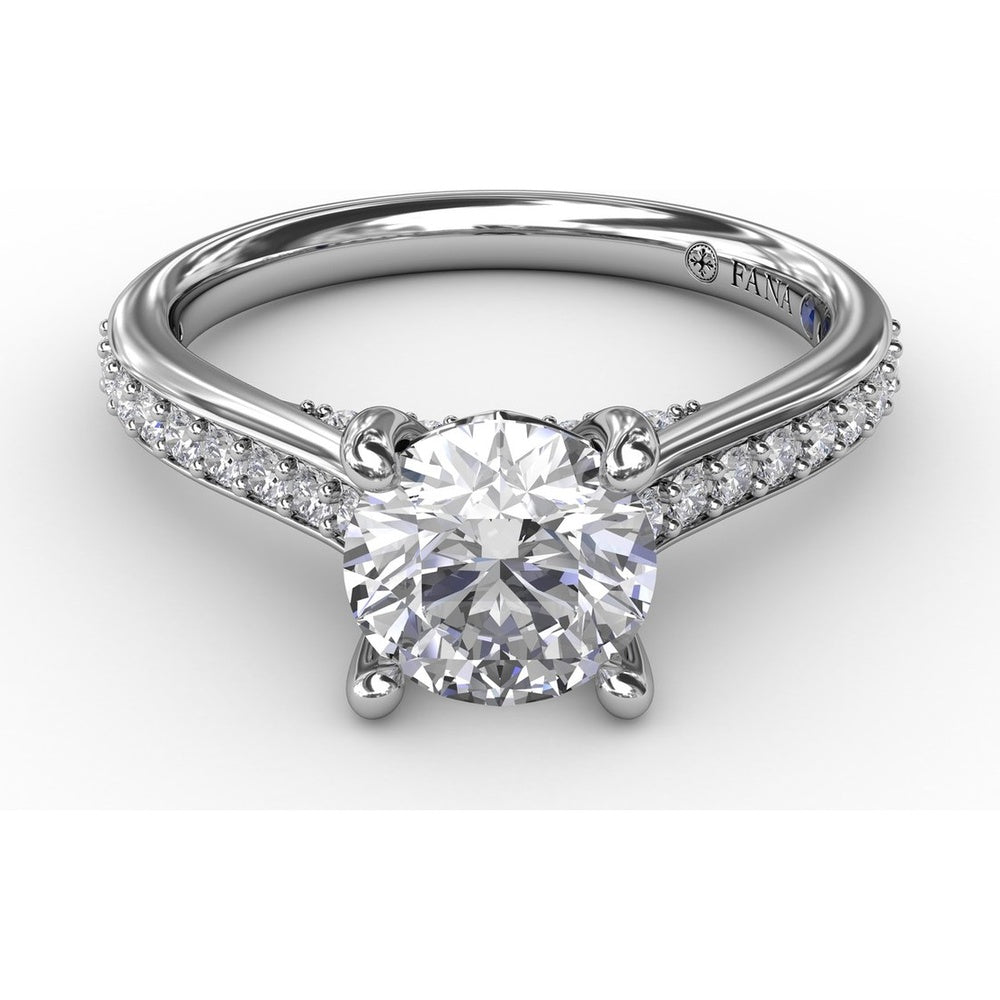 Diamond Engagement Ring Setting with Bead-Set Prongs and Pavé Band by Fana