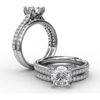 Diamond Engagement Ring Setting with Bead-Set Prongs and Pavé Band by Fana