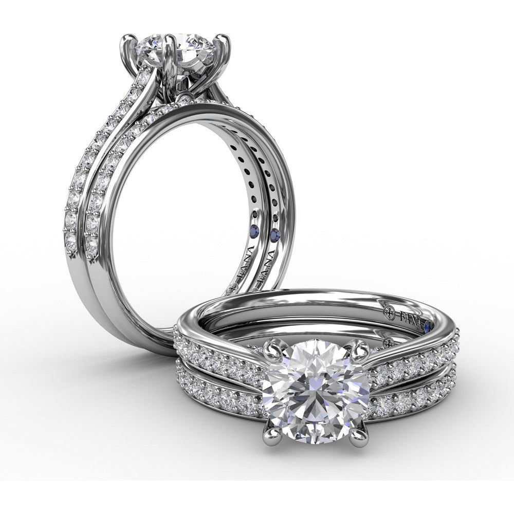 Diamond Engagement Ring Setting with Bead-Set Prongs and Pavé Band by Fana