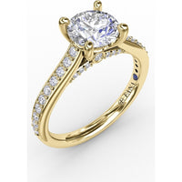 Diamond Engagement Ring Setting with Bead-Set Prongs and Pavé Band by Fana