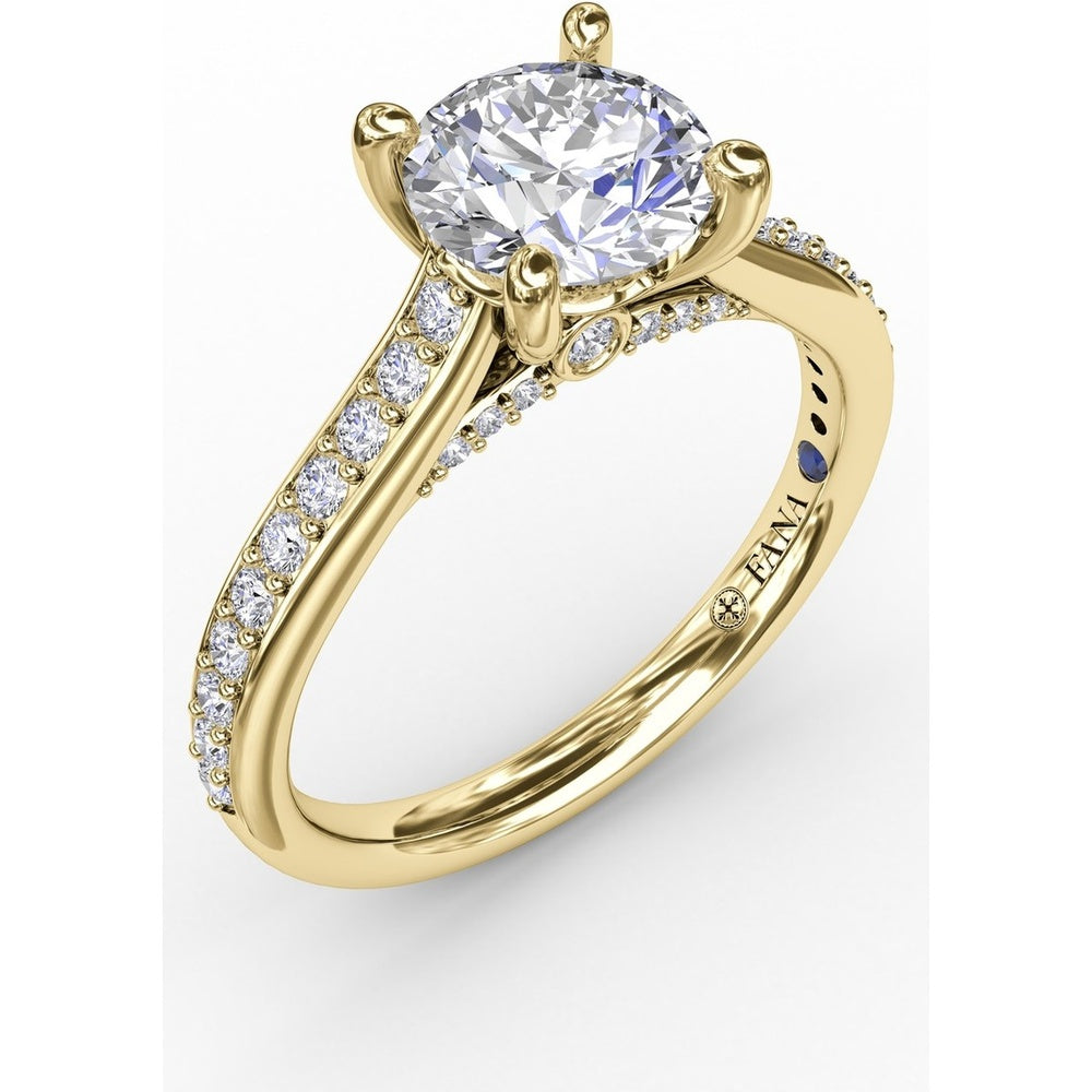 Diamond Engagement Ring Setting with Bead-Set Prongs and Pavé Band by Fana