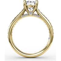 Diamond Engagement Ring Setting with Bead-Set Prongs and Pavé Band by Fana