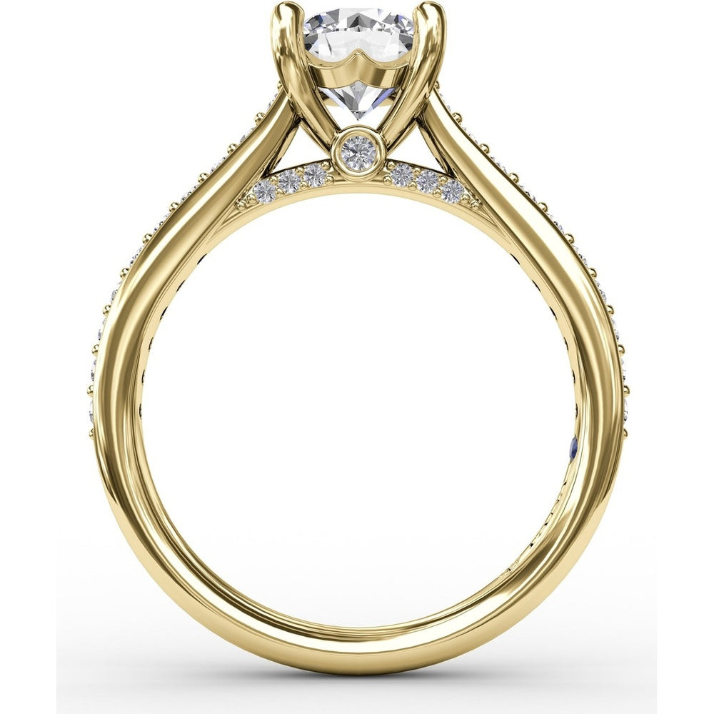 Diamond Engagement Ring Setting with Bead-Set Prongs and Pavé Band by Fana