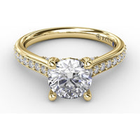 Diamond Engagement Ring Setting with Bead-Set Prongs and Pavé Band by Fana