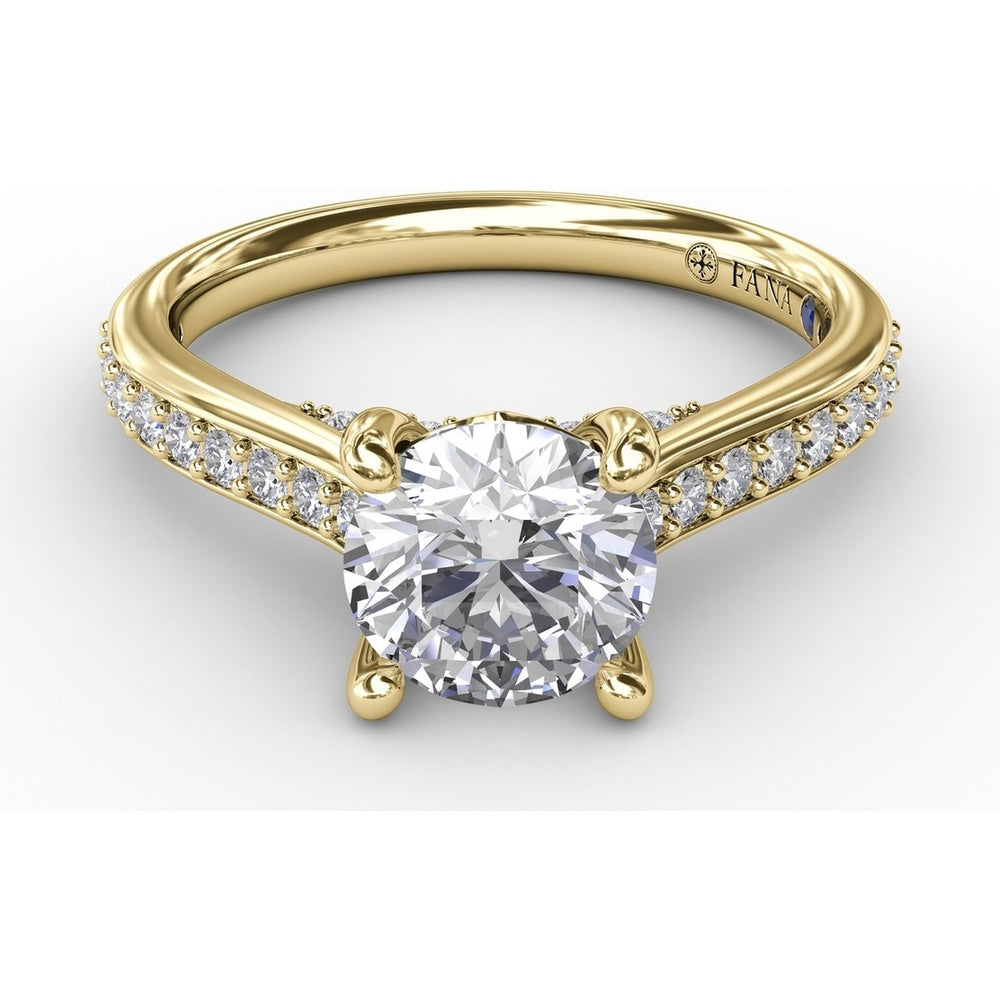 Diamond Engagement Ring Setting with Bead-Set Prongs and Pavé Band by Fana