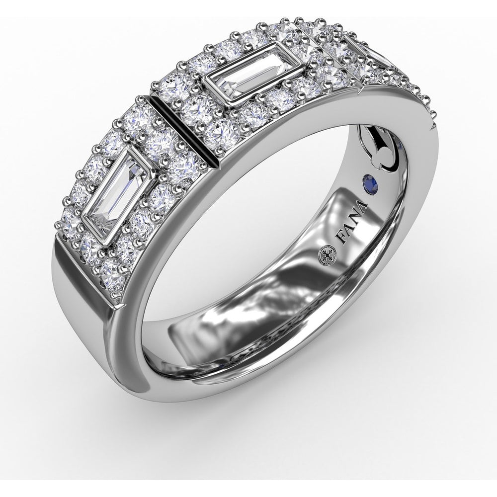 Diamond Fashion Band with Bezel-Set Baguette and Pavé-Set Round Diamonds by Fana - 0.72 Carat Total Diamond Weight