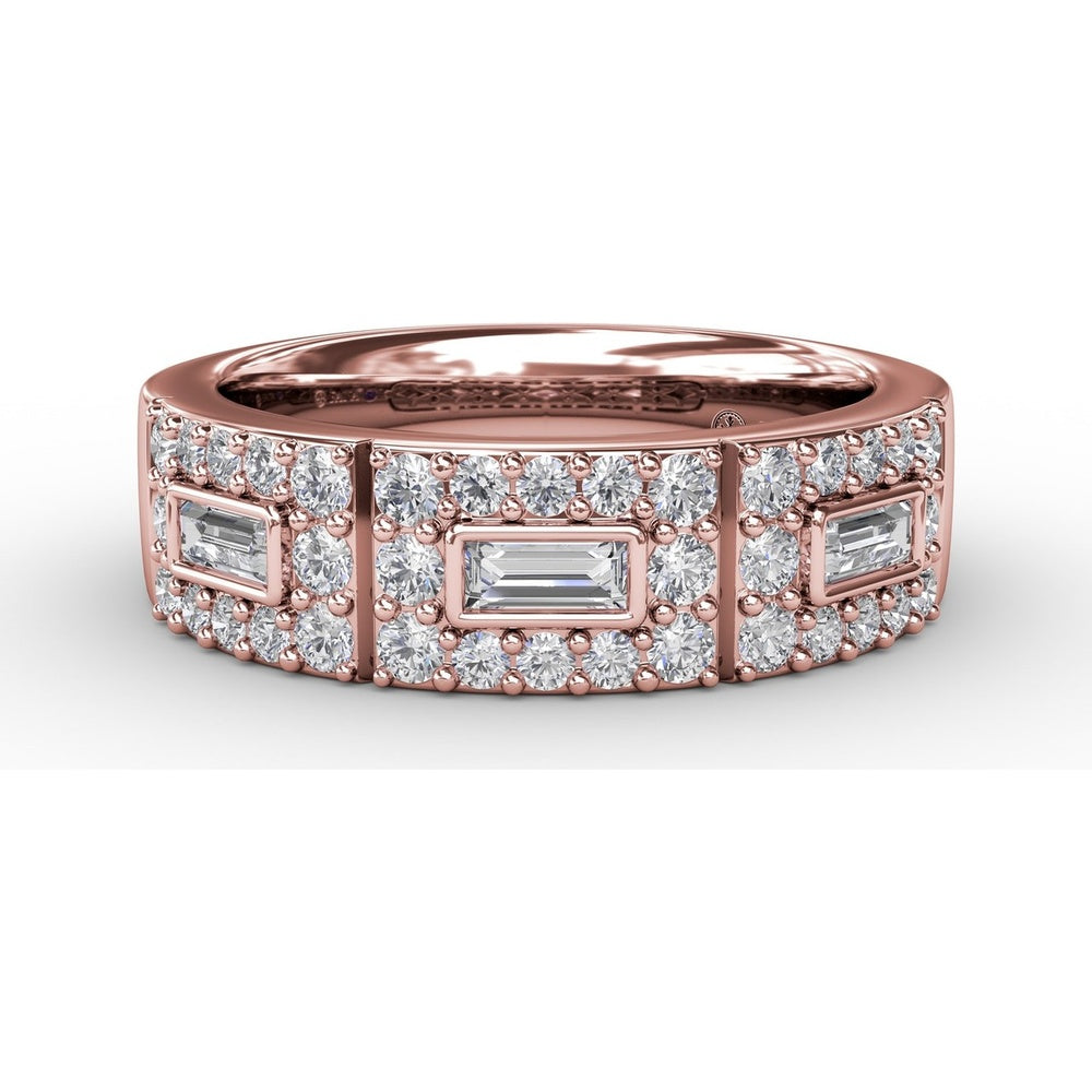 Diamond Fashion Band with Bezel-Set Baguette and Pavé-Set Round Diamonds by Fana - 0.72 Carat Total Diamond Weight