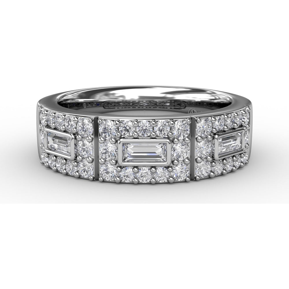 Diamond Fashion Band with Bezel-Set Baguette and Pavé-Set Round Diamonds by Fana - 0.72 Carat Total Diamond Weight