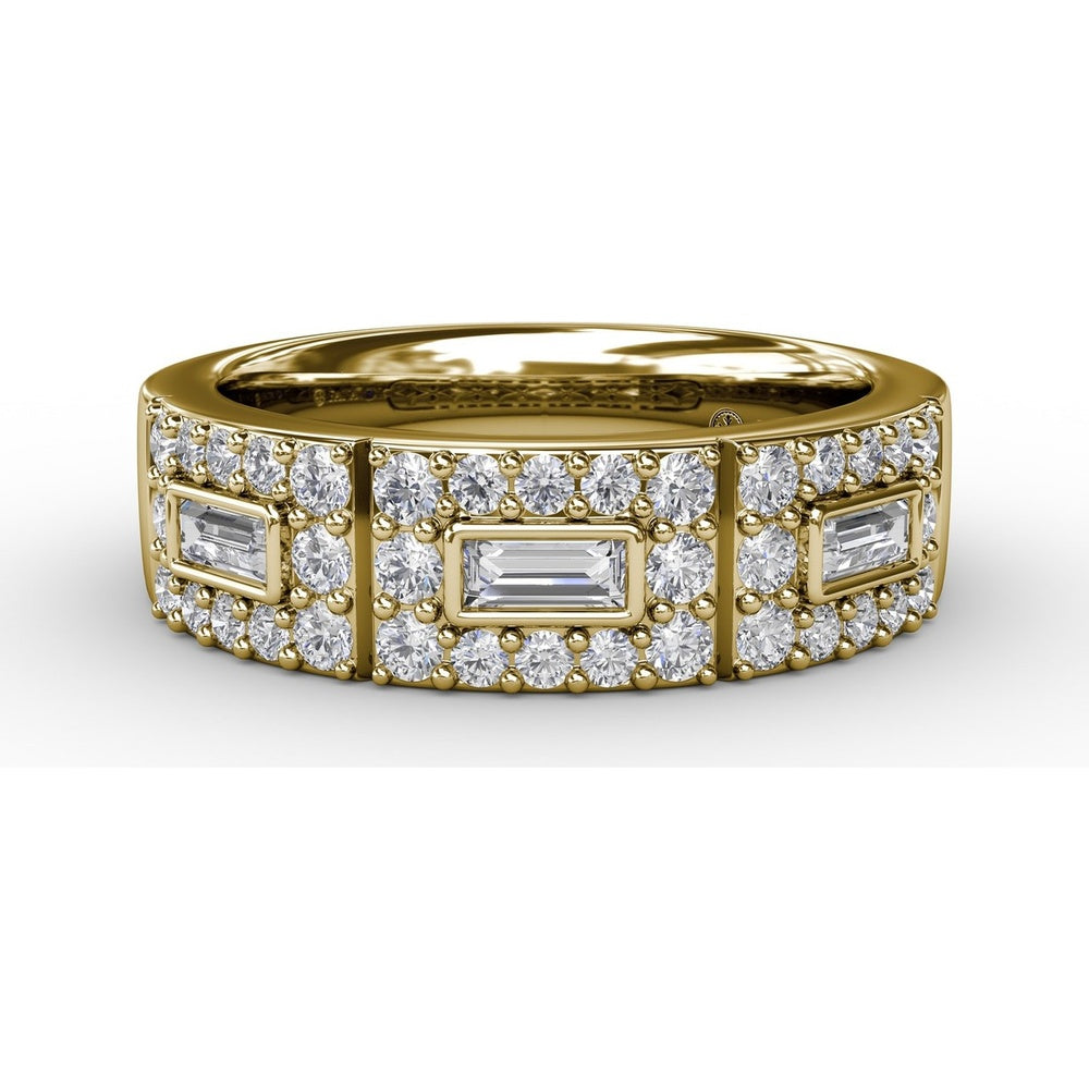 Diamond Fashion Band with Bezel-Set Baguette and Pavé-Set Round Diamonds by Fana - 0.72 Carat Total Diamond Weight