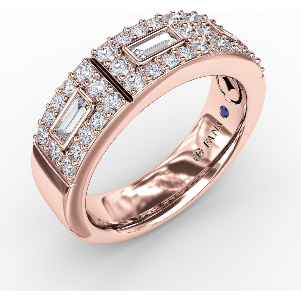 Diamond Fashion Band with Bezel-Set Baguette and Pavé-Set Round Diamonds by Fana - 0.72 Carat Total Diamond Weight