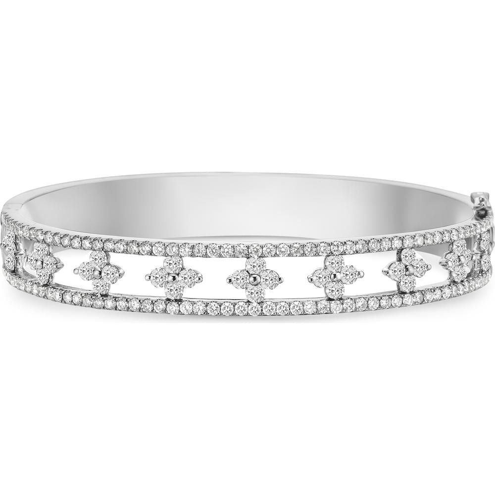 Diamond Floating Clover Bangle Bracelet in 18K White Gold by Charles Krypell